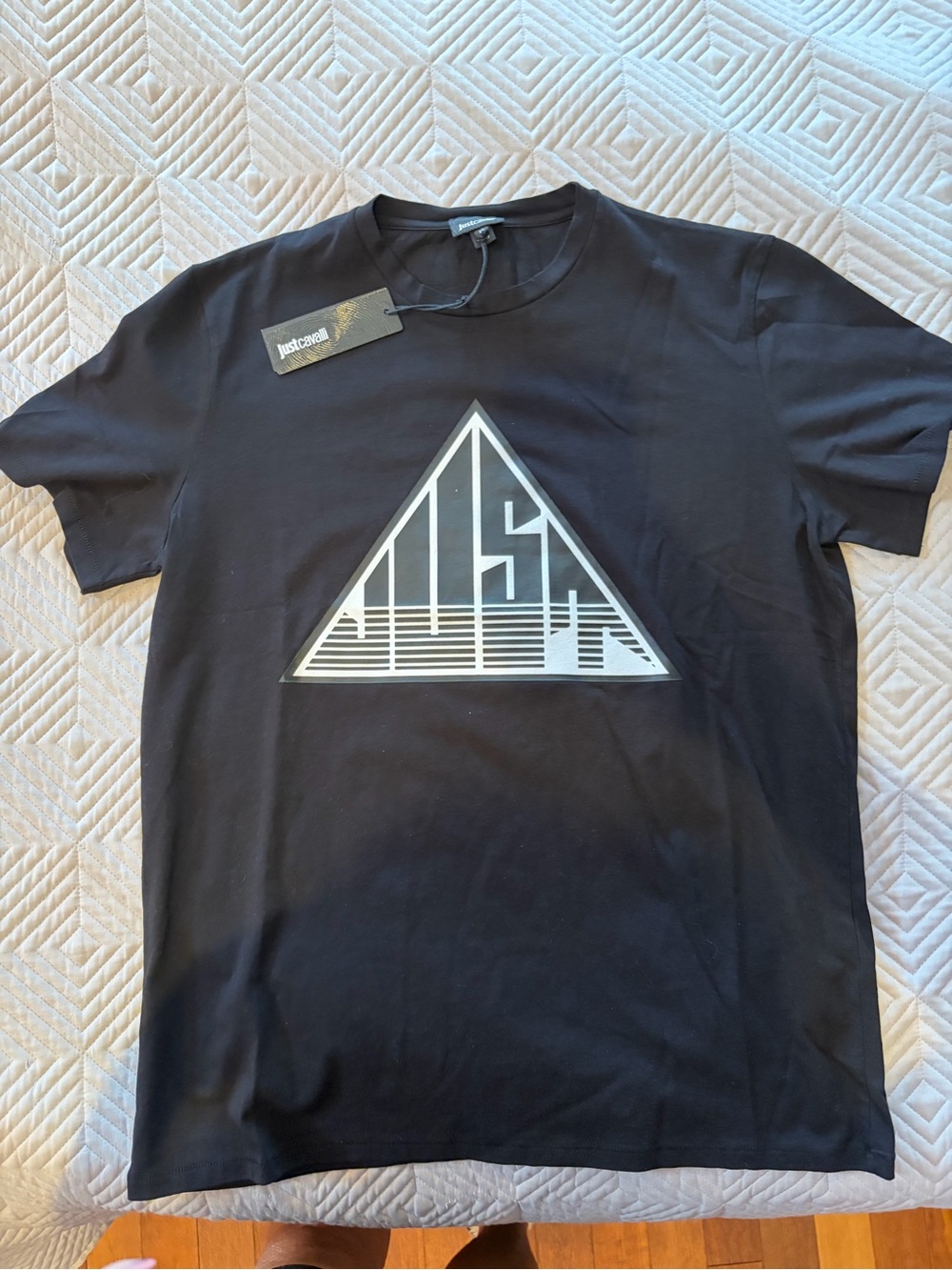 Just Cavalli Black Crewneck T-Shirt with White Triangle Logo